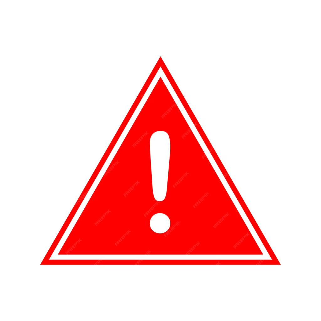 A red triangle on a white background with a white exclamation mark in the middle.